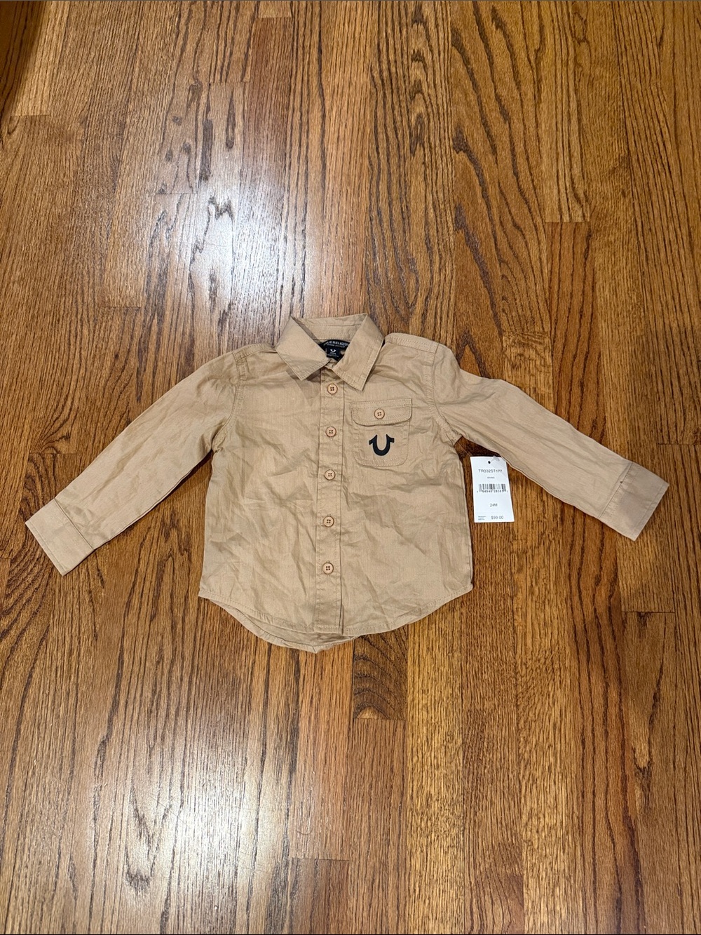 True Religion Kids' Tan Button-Down Shirt with Horseshoe Logo